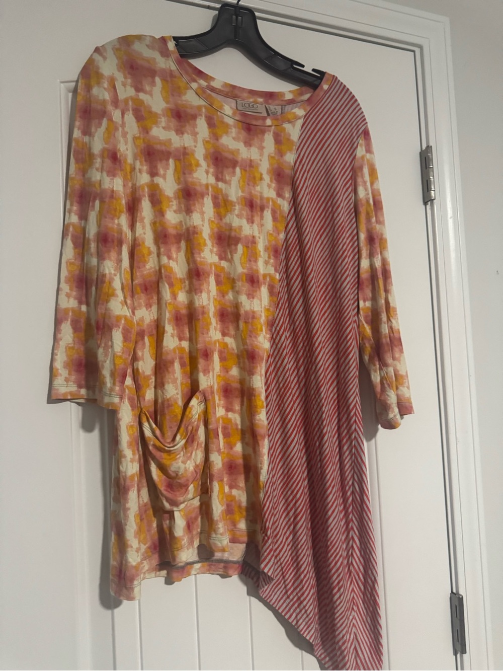 LOGO by Lori Goldstein Mixed-Print Tunic in Pink, Yellow & Cream